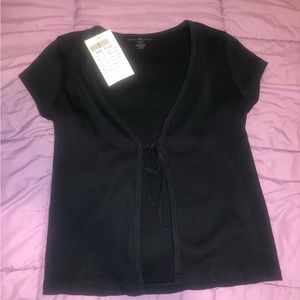 brandy melville navy blue short sleeve greta tie top